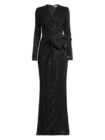 Shop Rebecca Vallance Mona Sequin Wrap Gown In Black