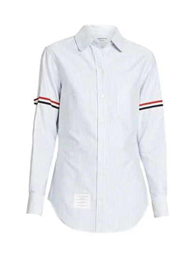 Shop Thom Browne Classic Striped Button Down Shirt In Light Blue