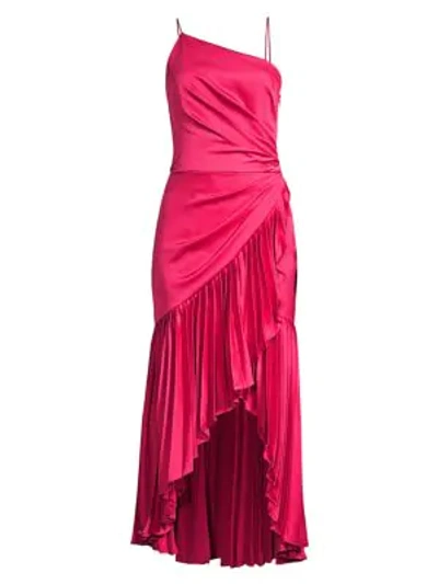 Shop Flor Et.al Izmal Pleated Asymmetrical Midi Dress In Hot Pink