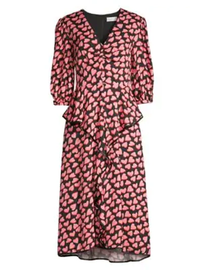 Shop Rebecca Vallance Hotel Beau Frill Heart Print Midi Dress In Multi