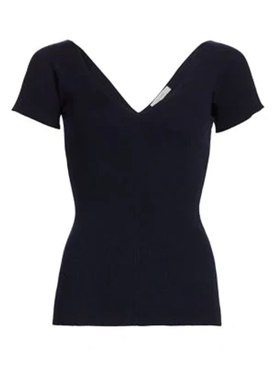 Shop The Row Women's Tain Merino Wool & Cashmere Ribbed Top In Dark Navy