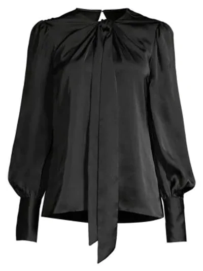 Shop Elie Tahari Bali Puff-sleeve Silk Shirt In Black