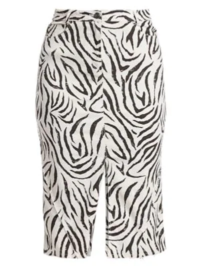 Shop Atm Anthony Thomas Melillo Women's Zebra-print Denim Pencil Skirt In Champagne