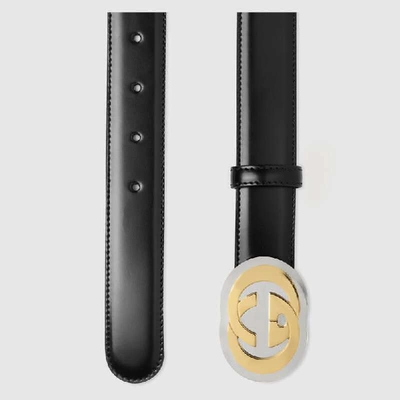 Shop Gucci Leather Belt With Interlocking G Buckle In Black