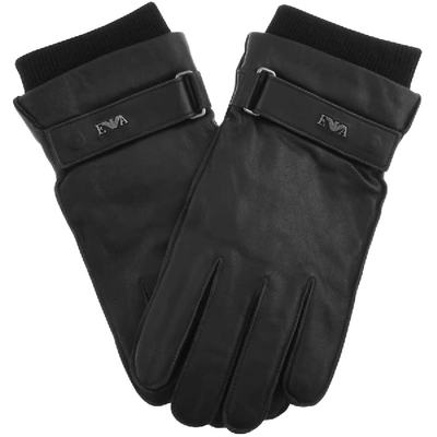 Shop Armani Collezioni Emporio Armani Leather Gloves Black