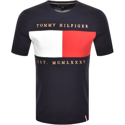 Shop Tommy Hilfiger Embroidered Flag Logo T Shirt Navy
