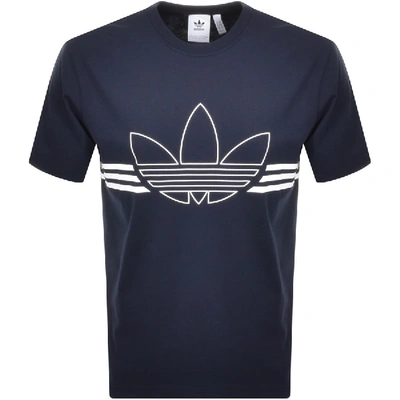 Shop Adidas Originals Trefoil Outline T Shirt Blue In Navy