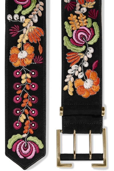 Shop Etro Embroidered Suede Waist Belt In Black