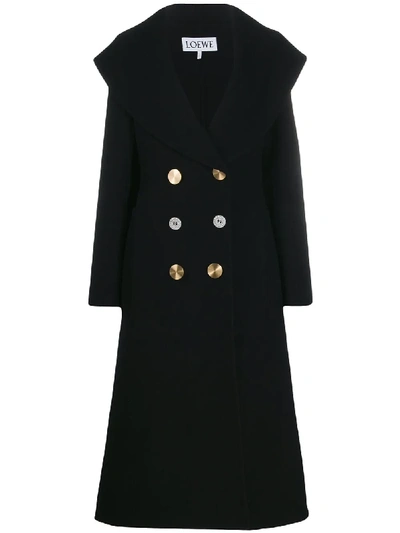 Shop Loewe Contrasting Buttons Double-breasted Coat In Black
