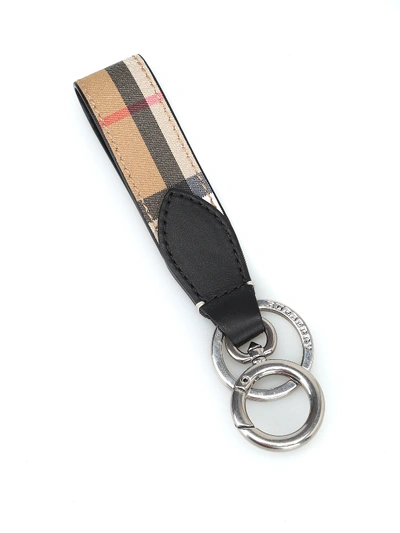 Shop Burberry Vintage Check Leather Key Holder In Beige