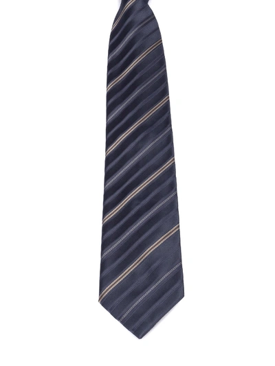 Shop Brioni Blue Striped Silk Tie