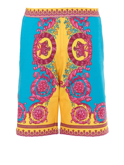 Shop Versace Neon Baroque Print Shorts In Multicolour