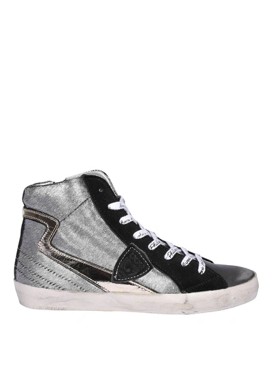 Shop Philippe Model Calf Hair Paris Leclair Sneakers In Silver