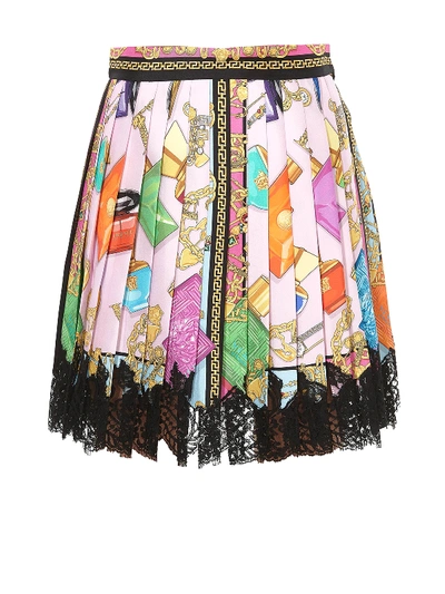 Shop Versace Heavenly Scents Pleated Silk Skirt In Multicolour