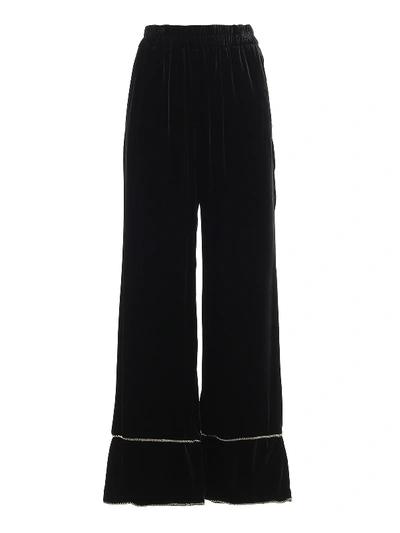 Shop Twinset Velvet Palazzo Trousers In Black