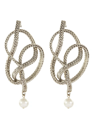 Shop Oscar De La Renta Braided Chain Faux Pearl Earrings In Metallic