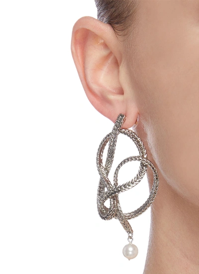 Shop Oscar De La Renta Braided Chain Faux Pearl Earrings In Metallic