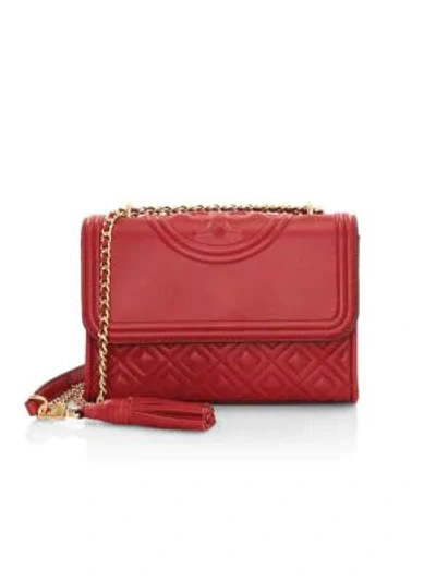 Shop Tory Burch Small Fleming Leather Shoulder Bag In Red Apple