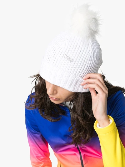 Shop Colmar White Cable Knit Faux Fur Pom-pom Beanie