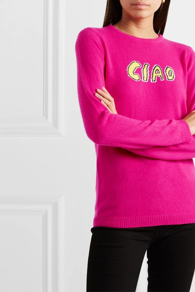 Shop Bella Freud Ciao Intarsia Cashmere Sweater In Pink