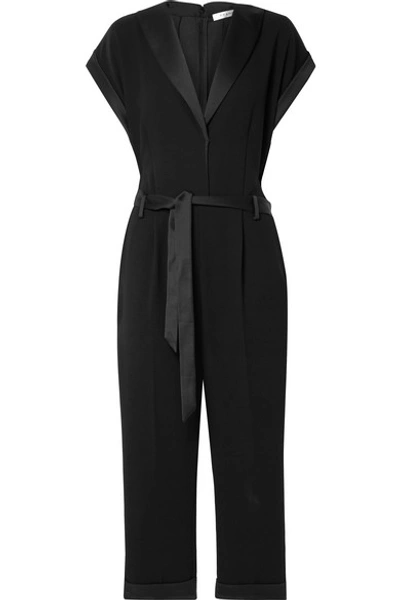 Shop Frame Tux Belted Satin-trimmed Crepe Jumpsuit In Black