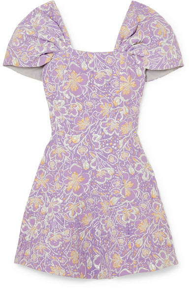 rotate ruched jacquard mini dress