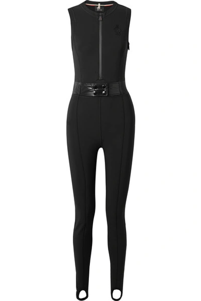 Shop Moncler Belted Stirrup Stretch Ski Suit In Black