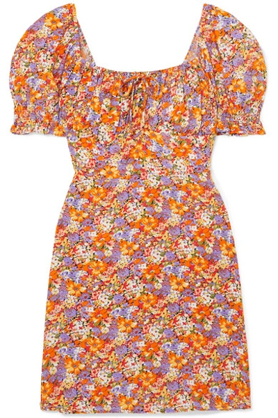 Shop Faithfull The Brand Iris Floral-print Crepe Mini Dress In Orange