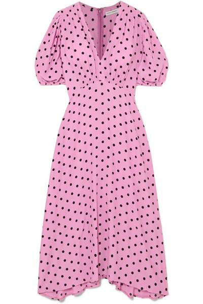 Shop Faithfull The Brand Vittoria Polka-dot Crepe Midi Dress In Pink