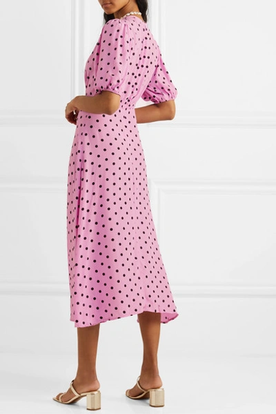 Shop Faithfull The Brand Vittoria Polka-dot Crepe Midi Dress In Pink