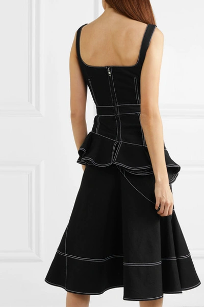Shop Alexander Mcqueen Asymmetric Ruffled Denim Dress In Black
