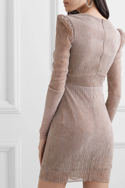 Shop Patbo Wrap-effect Ombré Lurex Mini Dress In Taupe