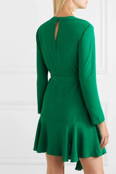Shop Maje Romea Belted Asymmetric Ruffled Crepe Dress In Green