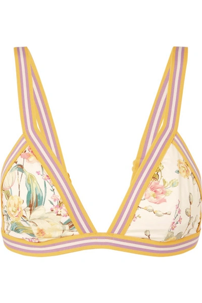 Shop Zimmermann Zinnia Floral-print Triangle Bikini Top In Pastel Orange