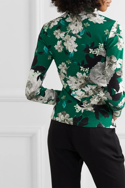 Shop Erdem Kelly Floral-print Ribbed Stretch-jersey Turtleneck Top In Green