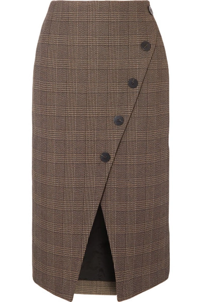 Shop Cefinn Selby Wrap-effect Prince Of Wales Checked Cotton-blend Midi Skirt In Brown