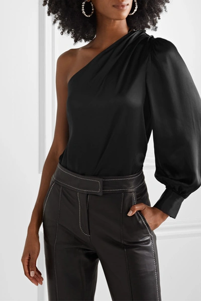 Shop Frame One-sleeve Silk-charmeuse Top In Black