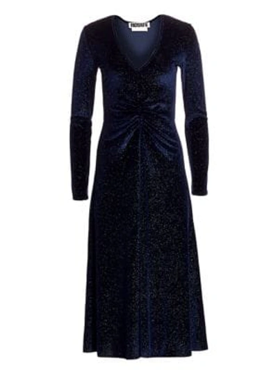 Shop Rotate Birger Christensen No. 7 Velvet Glitter Midi Dress In Twilight Blue