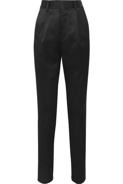 Shop Saint Laurent Satin Straight-leg Pants In Black