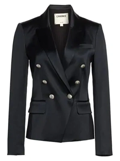 Shop L Agence Kenzie Satin Blazer In Black