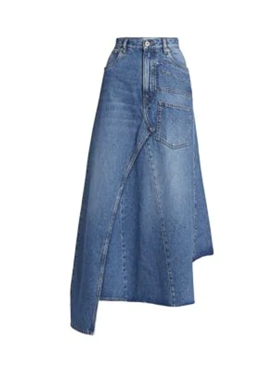 Shop Loewe Asymmetric Denim Midi Skirt In Washed Denim