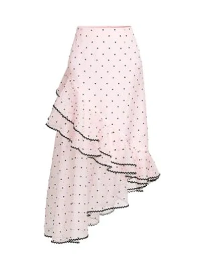 Shop Erdem Polka Dot Ruffle Organza Skirt In Pink