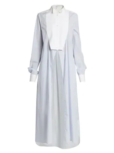 Shop Loewe Split-front Cotton Shirtdress In White Blue
