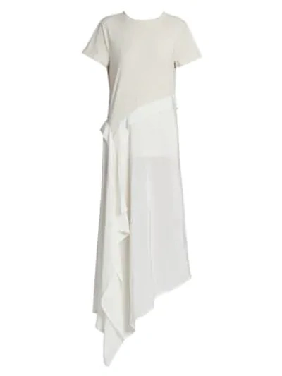 Shop Loewe Asymmetric Cotton & Silk T-shirt Dress In White