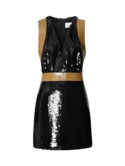 Shop Burberry Oana Tape-trim Sequin Mini Dress In Black