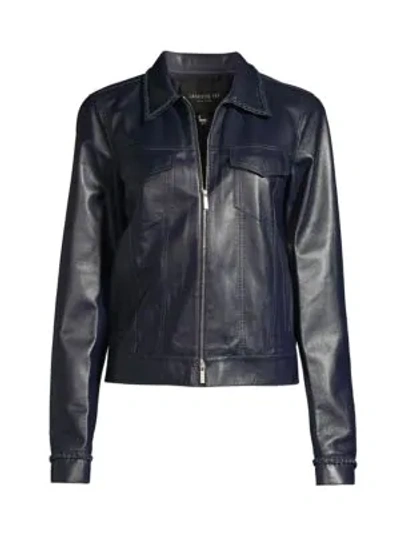 Shop Lafayette 148 Destiny Leather Moto Jacket In Royal Blue