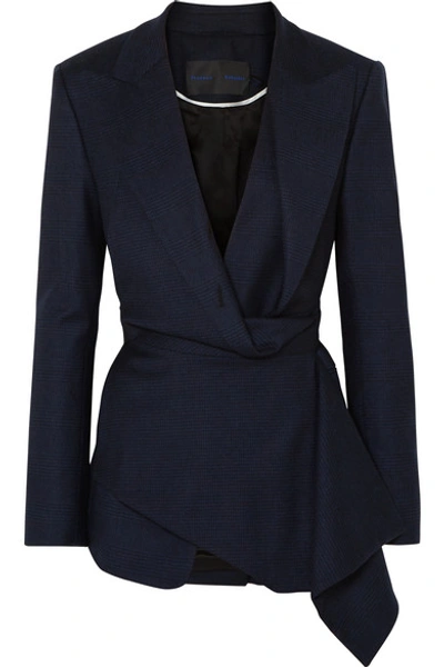 Shop Proenza Schouler Draped Checked Wool-blend Wrap Blazer In Navy