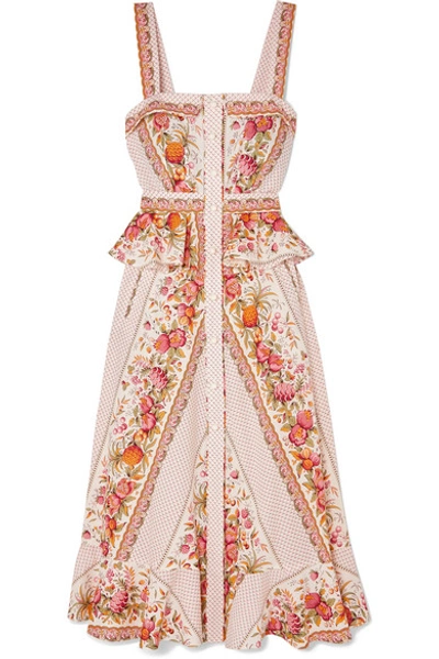 Shop Anna Mason Olivia Ruffled Printed Cotton Midi Dress In Neutral