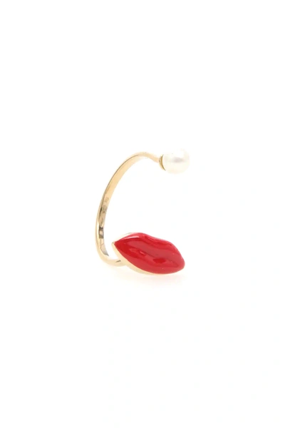 Shop Delfina Delettrez Lips Ring 9kt Gold In Red,white,gold