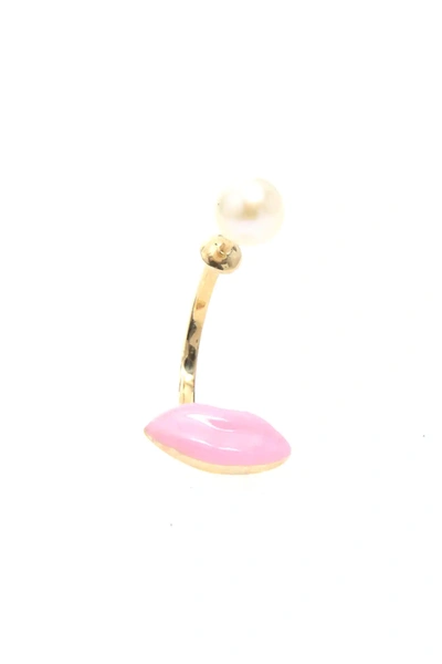 Shop Delfina Delettrez Lips Earring 9kt Gold In Pink,white,gold